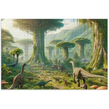 Imagem de Quebra-cabeça de dinossauro, árvore da floresta, para adultos, 500 peças, pintura de belas artes, quebra-cabeças grandes, amigos, família, presentes, 51 x 35 cm