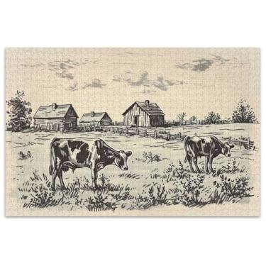 Imagem de Quebra-cabeças retrô com 500 peças de animais de fazenda para adultos divertidos natureza boba estampa de flores e animais