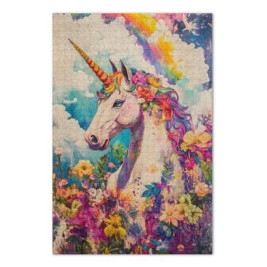 Imagem de Quebra-cabeças exclusivos de unicórnio arco-íris para adultos com letras nas costas quebra-cabeça de 1000 peças para adultos