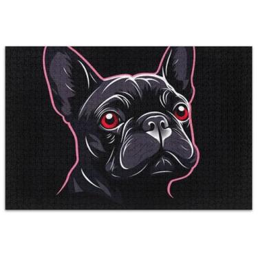 Imagem de Quebra-cabeça de cachorro buldogue francês preto para adultos, 1000 peças, engraçado, divertido, bobo, cena de outono, brinquedo de arte, jogo de arte