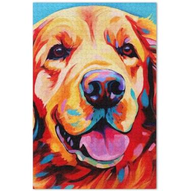Imagem de Golden Retriever Quebra-cabeça adulto pintura de cachorro 1000 peças presentes de festa elefante branco quebra-cabeças difíceis arte impressão animal, 75 x 40 centímetros