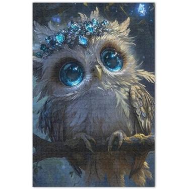 Imagem de Quebra-cabeças de pintura de coruja fofa, 1000 peças para adultos, decoração de pintura animal, quebra-cabeça divertido para família, presentes de elefante branco, 75 x 40 cm