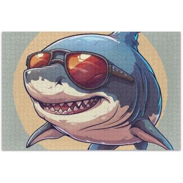 Imagem de Quebra-cabeça legal de tubarão de desenho animado 500 peças para adultos presentes para jogo de elefante branco brinquedo adulto jogo de arte, 50,5 x 14,9 polegadas