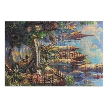 Imagem de a Painting of The Fairytale Town Puzzles 500 peças para adultos, quebra-cabeça adulto com letras nas costas