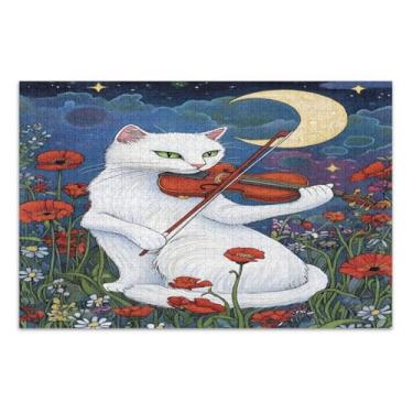 Imagem de Quebra-cabeça de flores de gato violino 500 peças, quebra-cabeça com letras na parte de trás