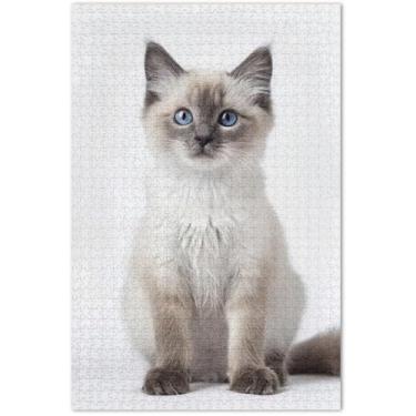 Imagem de Quebra-cabeça de gato fofo gatinho de 1000 peças para adultos, presentes de festa de elefante branco, quebra-cabeças exclusivos, arte colorida de animais, 75 x 40 cm