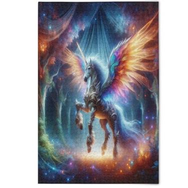 Imagem de Quebra-cabeça de desenho animado colorido de unicórnio 500 peças para adultos pintura de arte floral decorativa paisagem quebra-cabeças divertidos bobos, 500 peças, 52 x 37,8 cm