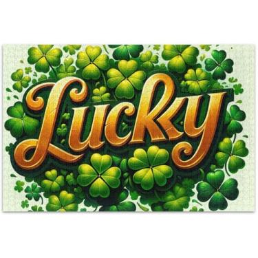 Imagem de Trevos com texto Lucky 500 peças quebra-cabeças para adultos presentes tecnológicos coloridos paisagem floral