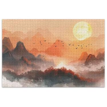 Imagem de Mountains Sunrise Painting Quebra-cabeças de 1000 peças para adultos, presentes para amantes de quebra-cabeças, paisagem, quebra-cabeças, pintura de belas artes