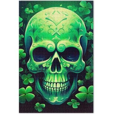 Imagem de Quebra-cabeça de crânio trevo 1000 peças para adultos, pintura de arte floral, quebra-cabeças exclusivos, presentes de jogo