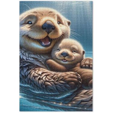 Imagem de Quebra-cabeça de lontras marinhas animais fofos adultos 500 peças paisagem floral quebra-cabeças legais para adultos presentes para amantes de quebra-cabeça, 51 x 35 centímetros
