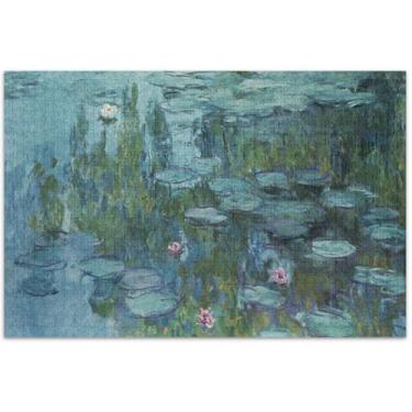 Imagem de Pintura de lírios de água Claude Monet quebra-cabeças de 1000 peças para adultos quebra-cabeça engraçado exclusivo presentes paisagem quebra-cabeça, 75 x 40 centímetros