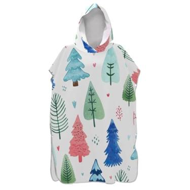 Imagem de TSENQUE Poncho de surf de inverno com árvores de Natal para adultos, roupão absorvente masculino com capuz, toalha de natação