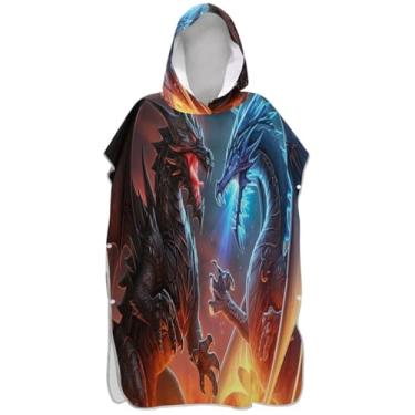 Imagem de Joisal Roupão legal de desenho animado dragão preto animal surf poncho trocador para adultos toalha de banho com capuz toalha de banho absorvente unissex adulto poncho com capuz