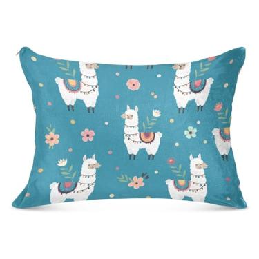 Imagem de Lindas fronhas decorativas azuis lhamas com zíper padrão queen king size fronhas para cama artística presentes de vida saudável, tamanho Queen, 50,8 cm x 76,2 cm