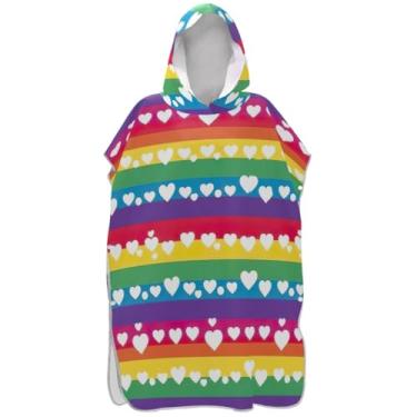 Imagem de Joisal Roupão de mudança de poncho de surfe de secagem rápida para adultos toalhas de banho com capuz arco-íris listras unissex poncho adulto com capuz