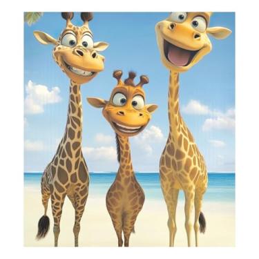 Imagem de Girafas praia azul geladeira ímã painel decalque, ímã de geladeira capa de eletrodomésticos 58 cm L x 66 cm A