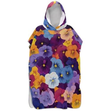 Imagem de Joisal Poncho de surfe para adulto trocador de roupa de praia com capuz toalha de natação plus size homens mulheres poncho com capuz flor retrô colorida