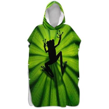 Imagem de Joisal Poncho de surfe para adultos trocador de roupa de praia com capuz toalha de natação plus size homens mulheres poncho com capuz fofo preto sapo folha verde