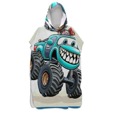 Imagem de TSENQUE Poncho de surfe trocador roupão adulto praia com capuz toalha de banho vestível ponchos de praia para homens desenho animado azul caminhão engraçado