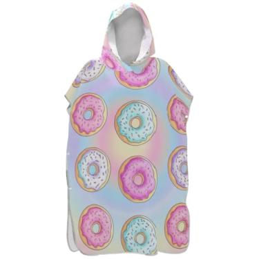 Imagem de Joisal Sweet Donuts Poncho de surfe rosa pastel azul para adultos trocador plus size ponchos femininos com capuz toalha de praia natação