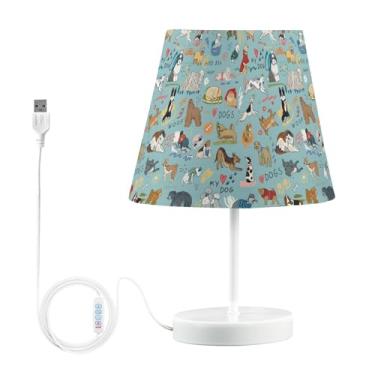Imagem de Joisal Candeeiro de cabeceira engraçado para cães com abajur de linho, luminária de mesa com porta USB