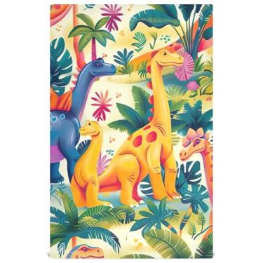 Imagem de Conjunto de toalha de prato de cozinha moderno colorido dinossauro selva decorativa bonito chá toalhas de mão panos de lavar louça absorventes de banheiro 45 x 71 cm, pacote com 4