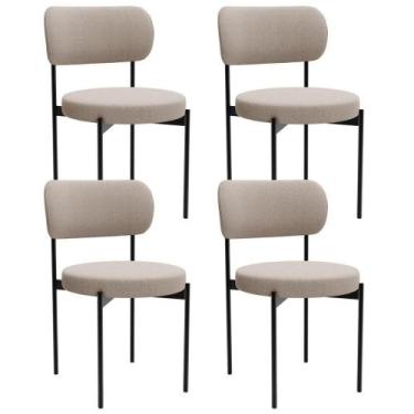 Imagem de Kit 04 Cadeiras Estofadas Para Sala De Jantar Louvre L02 Bouclê Creme 