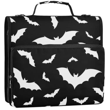 Imagem de Pasta organizadora de fichários brancos pretos de 3,8 cm com zíper e 3 anéis, bolsa escolar com alça de ombro, portfólio e estojo para pasta de anel, 34,5 x 31,5 x 9 cm