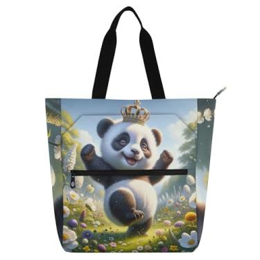 Imagem de GAIGEO Sacolas femininas com estampa de urso panda feliz para trabalho, escola, bolsa carteiro com compartimentos