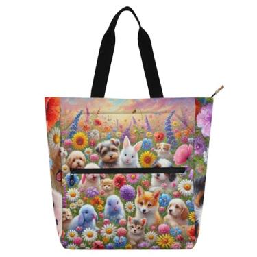 Imagem de Bolsa com estampa de cachorro com estampa de animais, primavera, jardim, para crianças, mulheres, trabalho, escola, reutilizável, com zíper