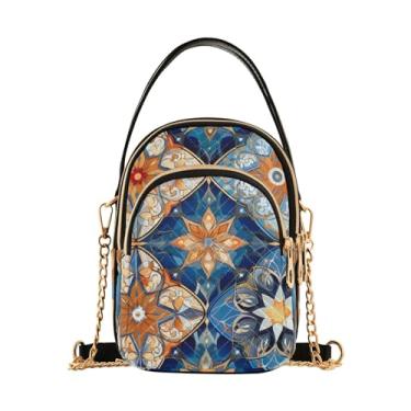 Imagem de Bolsa tiracolo vintage floral com rosas azuis com compartimento triplo, Mosaico de estilo abstrato colorido - 3, One Size
