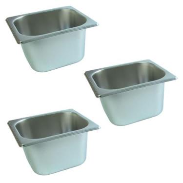 Imagem de 3 Cubas Gastronomica Inox GN1/6 17,6x16,2x15 Buffet Rechaud - ke home