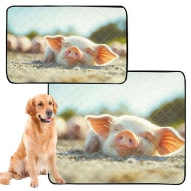 Imagem de TSENQUE Piglet Sleeping Farm Print Wee Pad para animais de estimação, gatos, cães, xixi, lavável, fofo, impermeável, antiderrapante, absorvente, almofadas de parto, médio + grande, conjunto de 2