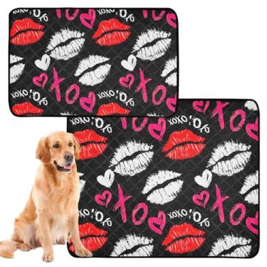 Imagem de Batom vermelho branco preto com desenho animado para gatos, almofadas laváveis para xixi, tapetes à prova d'água, antiderrapante, almofadas de treinamento de filhotes para cães, pequeno x pacote com 3