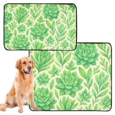 Imagem de Tapetes laváveis para cães de estimação, impermeável, cercadinho para cães, aquarela, verde pastel, suculentas, reutilizáveis, tapetes de treinamento para filhotes, absorvente, pequeno, pacote com 3
