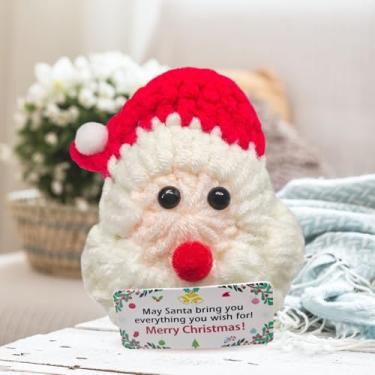 Imagem de Papai Noel de crochê feito à mão, decoração de inverno, decoração alegre para árvore, casa, escritório, cornija, prateleira, mesa, presente para pai, mãe, avó, tia, família, alegria festiva
