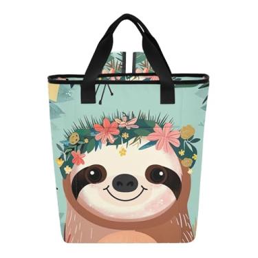 Imagem de Bolsa térmica fofa para praia com folhagem de preguiça e selva com isolamento térmico de 36 latas para viagem