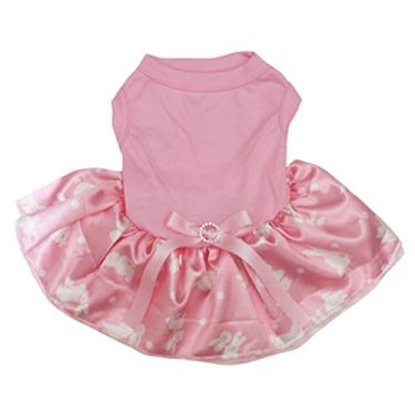 Imagem de Petitebella Roupas para filhotes de cachorro vestido liso algodão camisa de bolinhas coelho rosa tutu (pequeno)