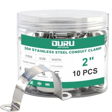 Imagem de OURU Braçadeira de conduíte de 5 cm de aço inoxidável 304 de 10 peças, braçadeira de tubo de metal rígido, alça de tubo de 2 furos para automóvel, fios e tubos