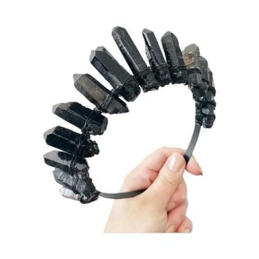 Imagem de Tiara De Cristal Preto Goth Para Noivas Coroa De Corvo Bruxa Wicca Mal