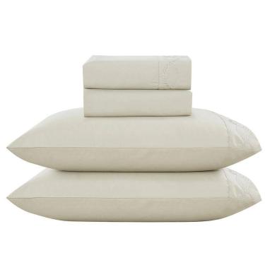 Imagem de Jogo De Cama Lençol King Romantico Percal 300 Fios 4 Peças Bege 100% Poliéster