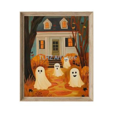 Imagem de Arte De Parede Vintage Em Lona Com Esqueletos, Fantasmas, Abóboras E B