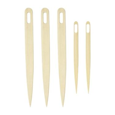 Imagem de predolo Conjunto de 5 agulhas de tricô com olho grande em bambu para tecelagem DIY, ideal para confecção de tapeçarias, suéteres, chapéus, cachecóis e outros