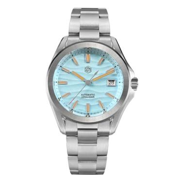 Imagem de Relógio masculino San Martin SN0129GC SN0129GC1, relógio social masculino com textura do deserto de 39 mm, relógio de mergulho impermeável com 10 bar, NH35A, mecânico, automático, aço inoxidável, Azul