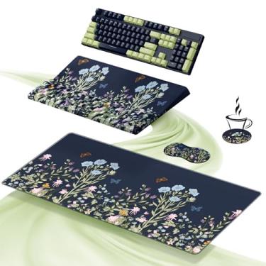 Imagem de Ospelelf Conjunto de suporte de descanso de pulso para teclado e mouse pad ergonômico com mousepad grande, conforto de espuma de memória, acessórios de mesa de escritório premium para alívio da dor