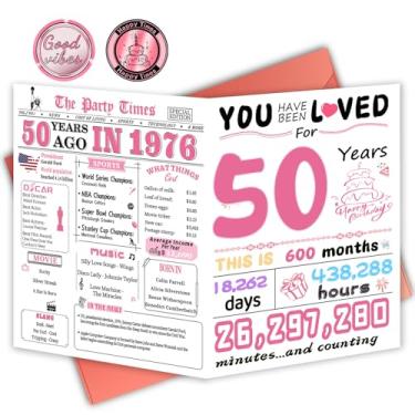 Imagem de FOBELEC Cartão de aniversário de 50 anos, decorações de 50 anos para mulheres, cartões de feliz aniversário para mães de 50 anos, presentes de aniversário para esposa, em 1976