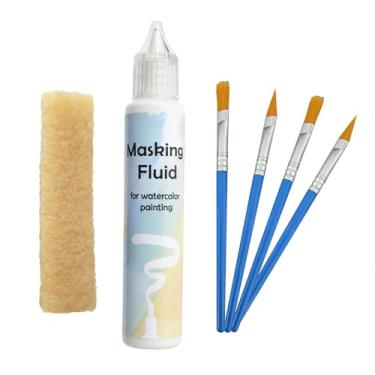 Imagem de Fluido de máscara de aquarela branca - Materiais de arte profissional com pincel e borracha para artistas, caneta média de pintura