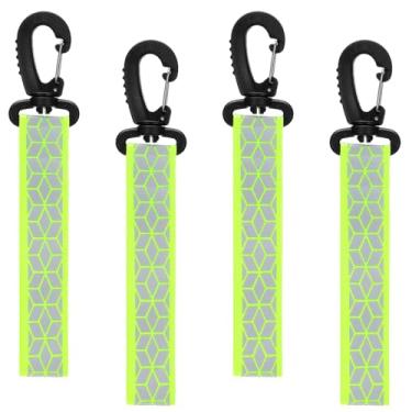 Imagem de YBEATY 4 peças de etiquetas de mochila refletoras verdes refletoras refletoras de segurança pingente de bicicleta que brilha no escuro chaveiro para bolsa de primeiros socorros roupas ciclismo