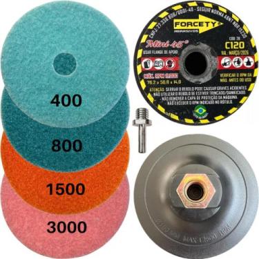 Imagem de Kit Polimento Em Porcelanato Mármore Granito (4 Lixas Diamantada + Reb